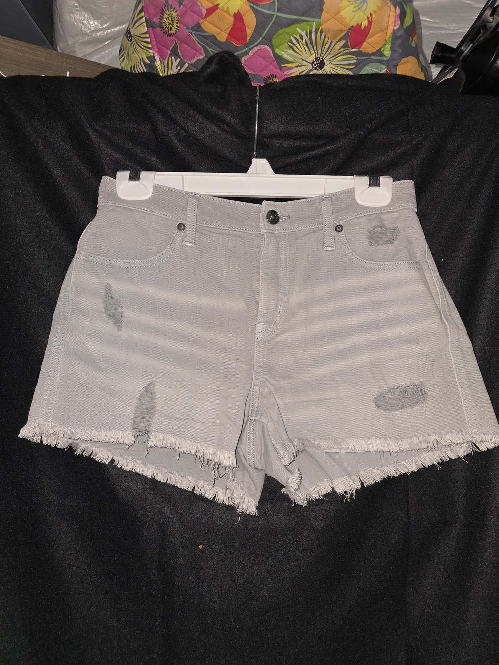 aerie Light Gray Distressed Denim Shorts